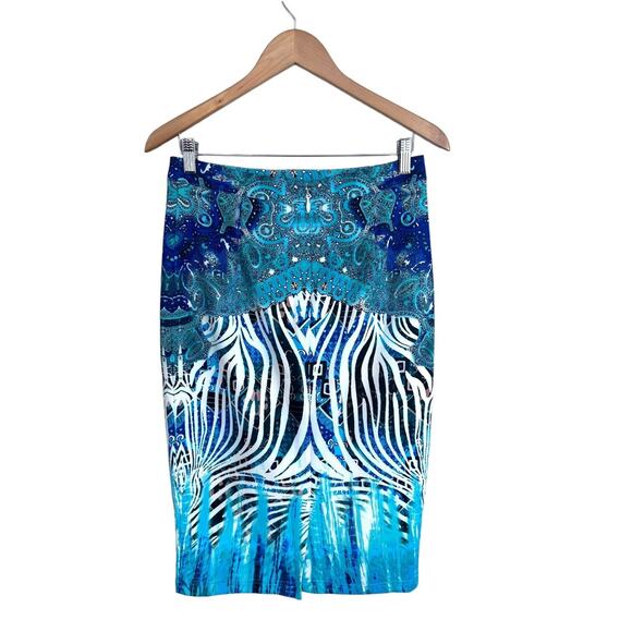 Bebe Midi Skirt Scuba Knit Pencil Straight Jupe Paisley Animal Print Y2K Medium - Picture 11 of 12